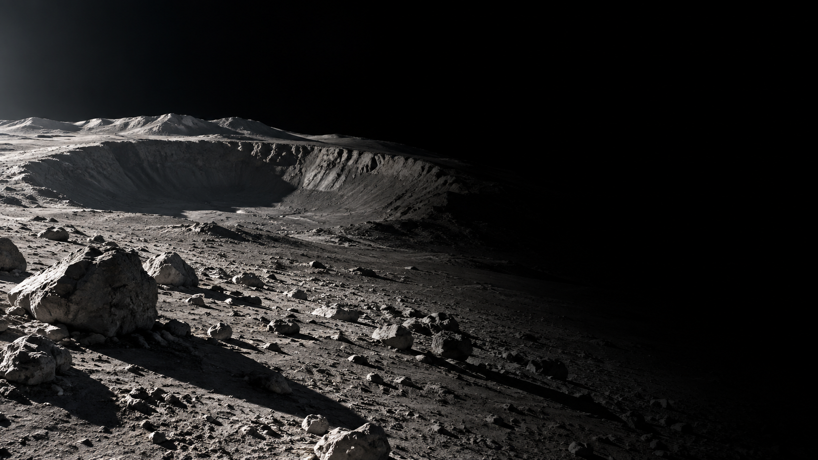Generated photographic-style lunar landscape with craters and long shadows